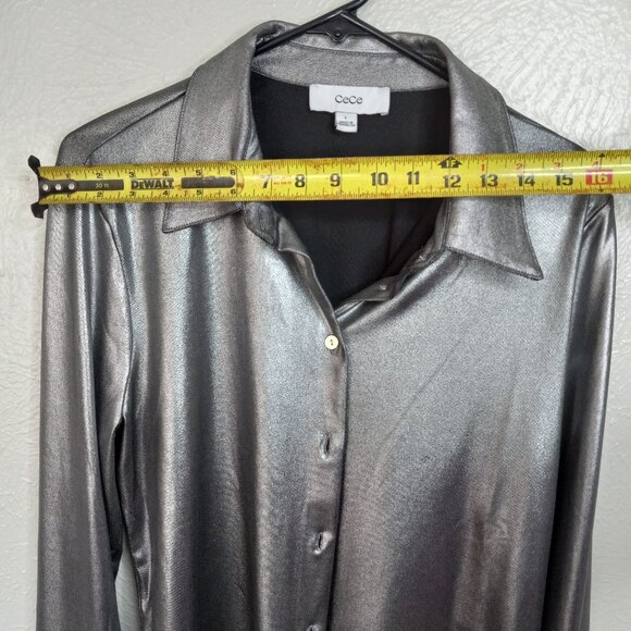 Metallic Shine Button-Up Inspired Vintage Shirt Size L - Picture 7 of 9